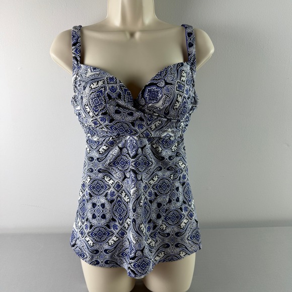 Soma Other - Soma Intimates Blue Paisley Underwire Tankini Swim Top Womens 34DD Medallion